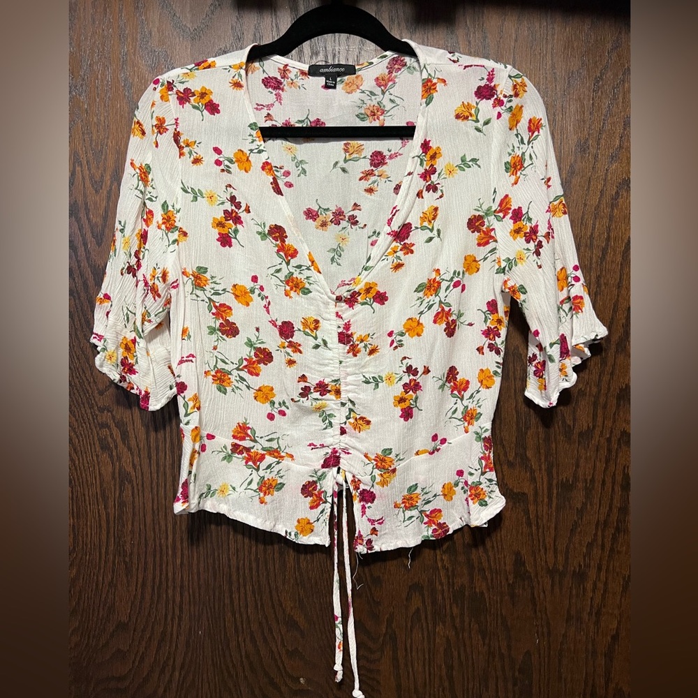 Cropped white floral top